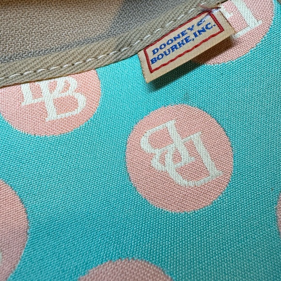 Dooney & Bourke Turquoise Peach Logo Polkadots Brown Leather Accents - Picture 14 of 16